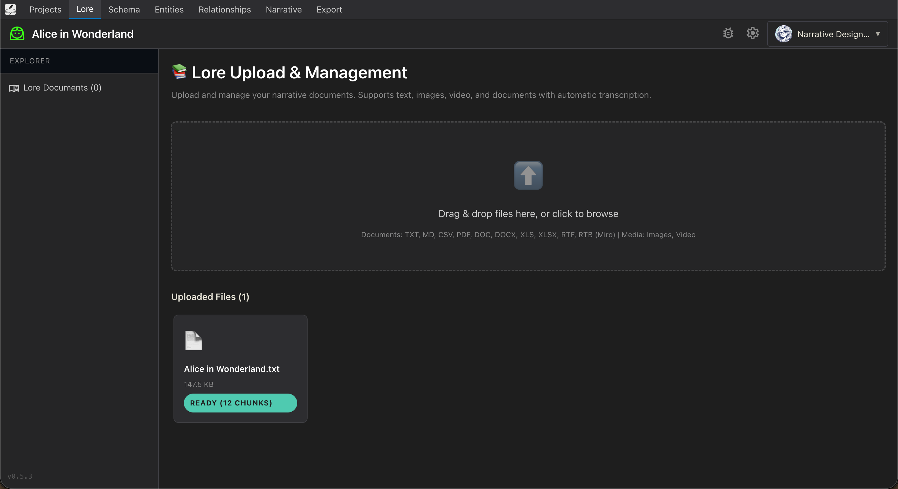 Lore upload and import interface